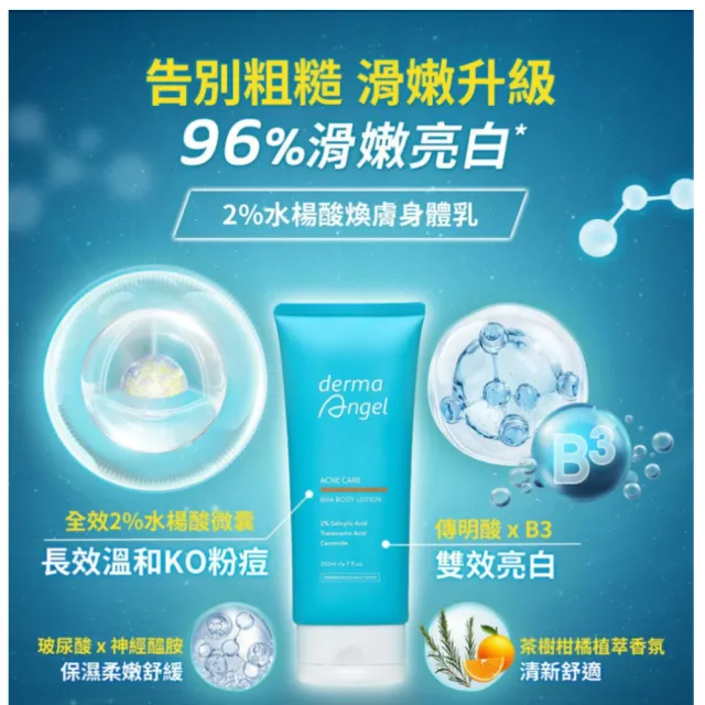 【derma Angel 護妍天使】2%水楊酸煥膚身體乳(210ml)