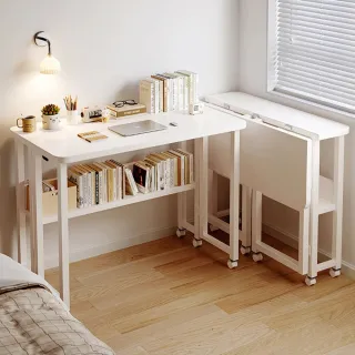 【靚白家居】書架電腦桌 折疊邊桌 80CM 可移動款(電競桌 工作桌 辦公桌 餐桌 電腦桌 化妝桌台)