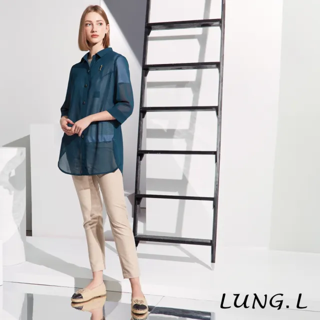 【LUNG.L 林佳樺】LR57C 綠色厚雪紡長版七分袖女裝罩衫(春夏新品 加大尺碼)