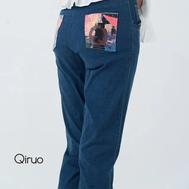 【Qiruo 奇若名品】彈性牛仔布料  後口袋多色染布料圖 合身九分藍色百搭