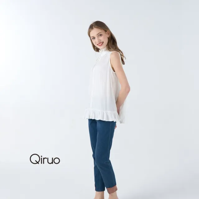 【Qiruo 奇若名品】彈性牛仔布料  後口袋多色染布料圖 合身九分藍色百搭