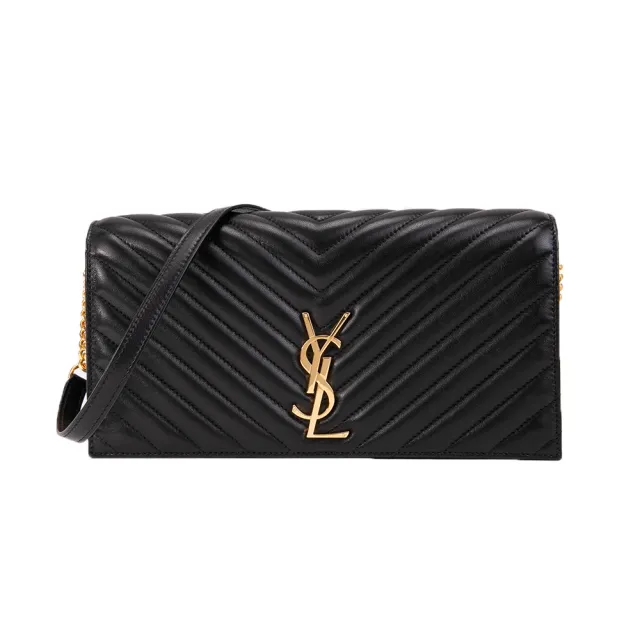 【YSL】KATE 99絎縫鏈帶手提/肩背包(金字-黑色)