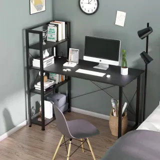 【E家工廠】書桌 電腦桌 120公分書桌帶書架 工作桌 帶書架書桌 學習桌(329-書桌帶置物架120公分（黑色）)