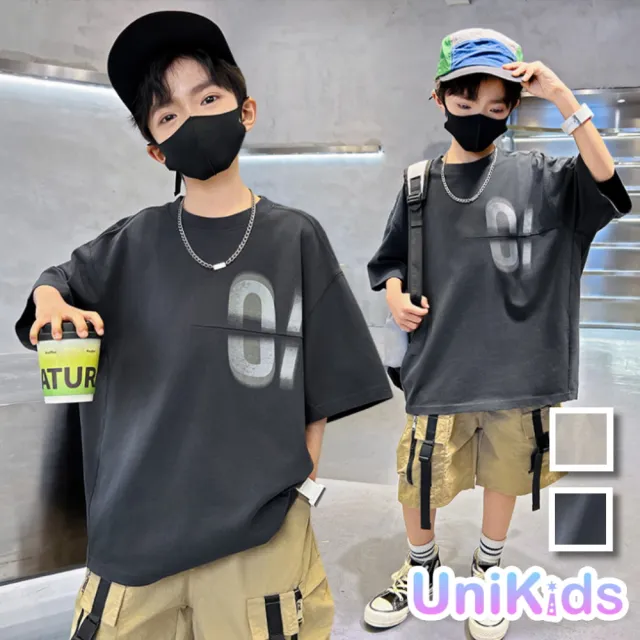 【UniKids】中大童裝短袖T恤 潮酷上衣 男大童裝女大童裝VPSBE-2423GI(淺灰 深灰)