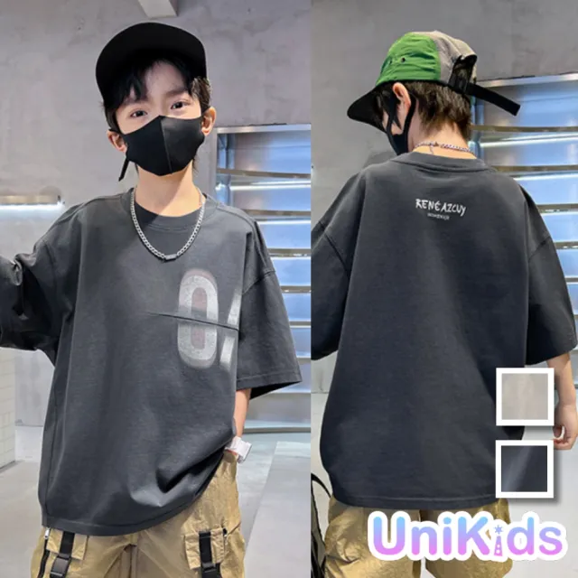 【UniKids】中大童裝短袖T恤 潮酷上衣 男大童裝女大童裝VPSBE-2423GI(淺灰 深灰)