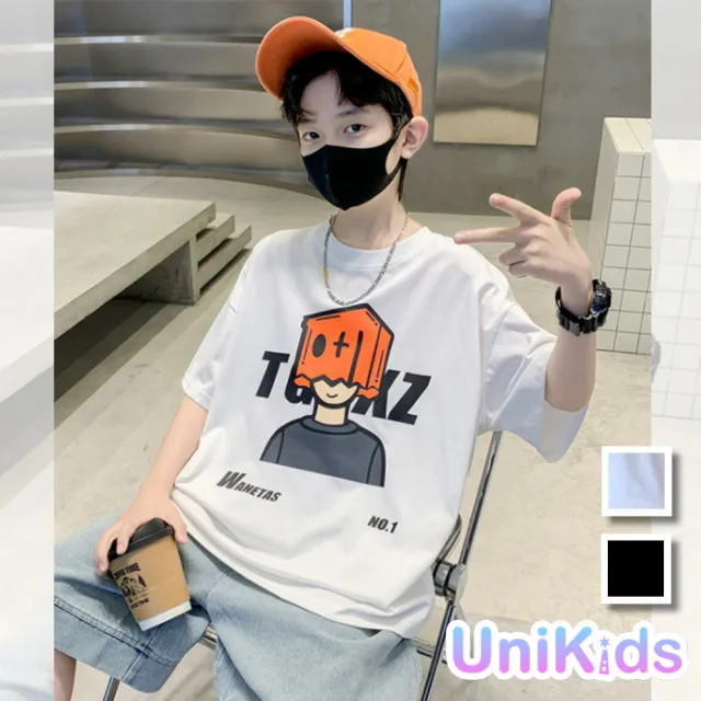 【UniKids】中大童裝短袖T恤 紙箱男孩上衣 男大童裝女大童裝VPTGXZ9868(白 黑)