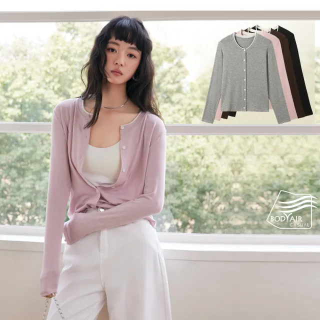 【BODYAIR】撞色圓領天絲羊毛開衫外套(上衣.T恤.襯衫.小外套.CASUAL)