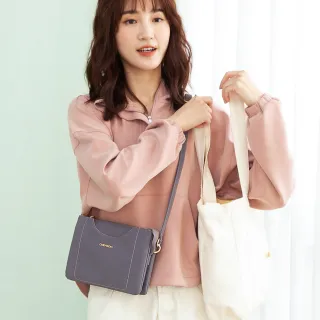 【CHENSON】交換禮物 三明治夾層6卡手機包 斜背包小包包(CG84539)