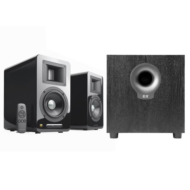 【AIRPULSE】A100 PLUS鋼烤黑+ELAC S10.2(雙聲道主動式音箱+10吋重低音喇叭)