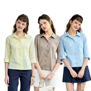 【MYSHEROS 蜜雪兒】VITA 棉質造型襯衫上衣 翻領排釦 素面百搭氣質(三色任選)