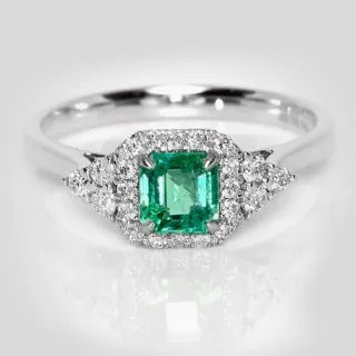 【似曾國際珠寶】現貨 IGI 18K白金 0.58克拉 Square Emerald Cut 哥倫比亞祖母綠戒指(天然哥倫比亞祖母綠)