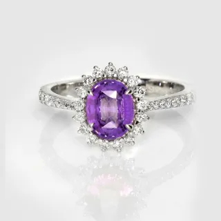 【似曾國際珠寶】現貨新款 IGI 14K 白金 無燒 1.26克拉 Oval Cut 紫色藍寶戒指(天然剛玉紫色藍寶)
