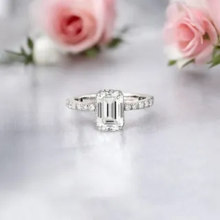 【似曾國際珠寶】現貨出清 IGI 18K白金一克拉Scalloped祖母綠方鑽戒(培育鑽)