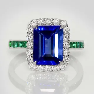 【似曾國際珠寶】現貨新款 IGI 14K 白金 3.63克拉 Emerald Cut 坦桑石祖母綠戒指(天然坦桑石)