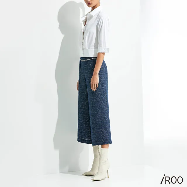 【iROO】鑲銀蔥花呢紗八分褲