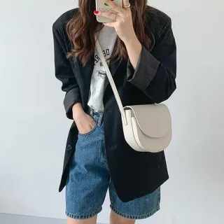 【LEEHER】雙11 真皮包包/牛皮包包/馬鞍包/女士包包/高級感/簡約風格/通勤小包包/單肩斜背包/包