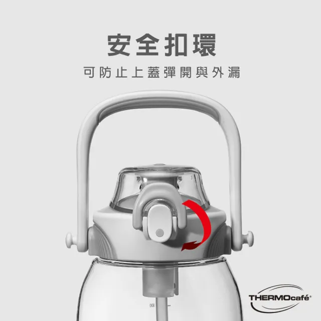 【THERMOcafe 凱菲】買1送1_附背帶附吸管可提式彈蓋隨手瓶1000ml(TCTS-1000)