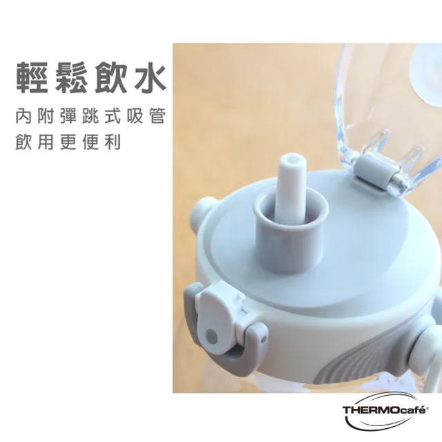 【THERMOcafe 凱菲】買1送1_附背帶附吸管可提式彈蓋隨手瓶1000ml(TCTS-1000)