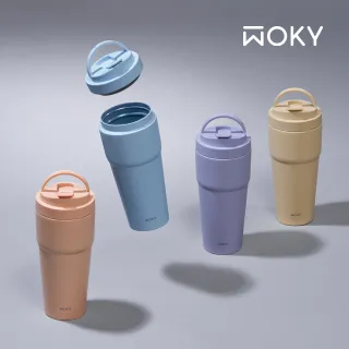 【WOKY 沃廚】買1送1_二代渾圓杯 雙層陶瓷款750ml-附矽膠粗吸管(隨行杯/吸管杯/保溫杯/保溫瓶)