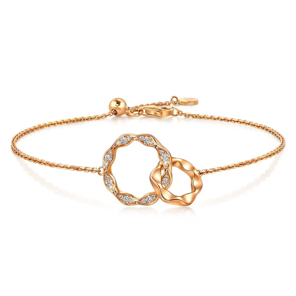 【點睛品】YuYu系列 優雅線條 18K玫瑰金鑽石手鍊