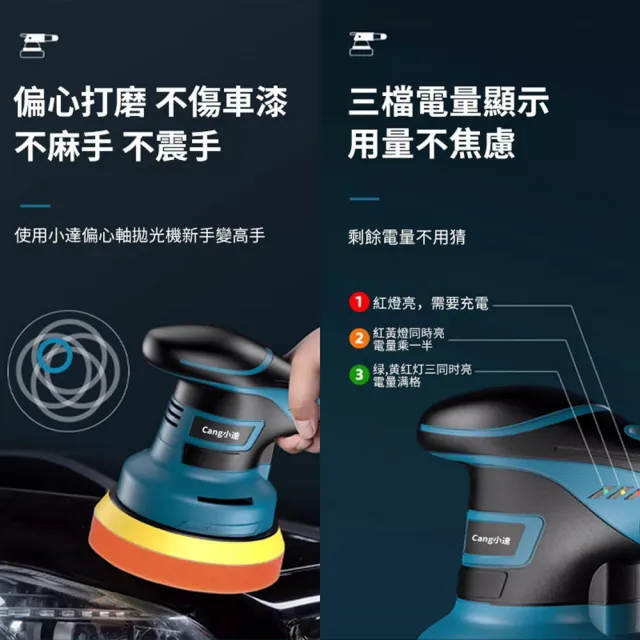 【小達】拋光機 無刷打蠟機 DA偏心機（五節一電+座充）(果凍感必備真正強壓不停/六檔調速帶電量顯示)