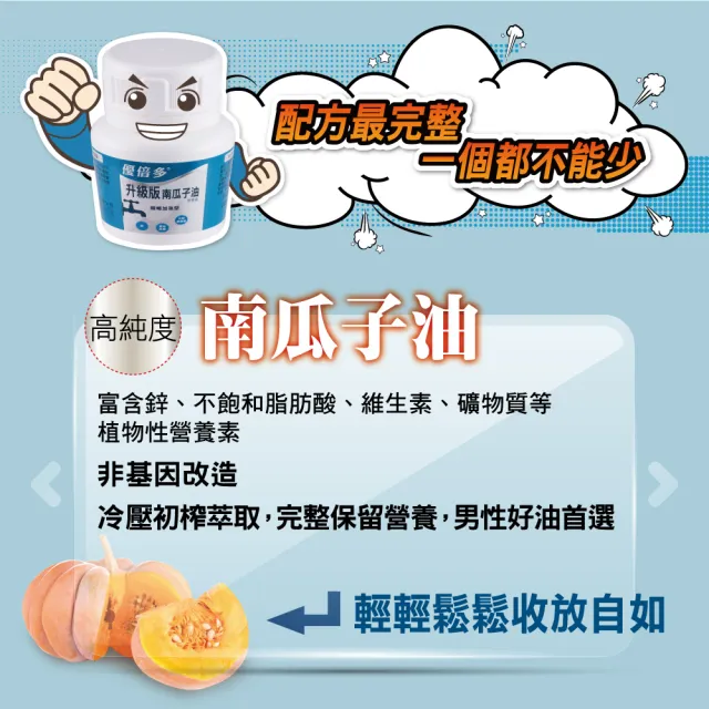 【YouBest 優倍多】升級版南瓜子油軟膠囊(50粒/盒-專利花粉萃取物+番茄紅素+鋅 男性保健)
