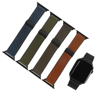 【Watchband】Apple Watch 全系列通用錶帶 蘋果手錶替用錶帶 黑鋼磁吸扣 皮革 橡膠錶帶(綠/黑/藍/棕/褐色)