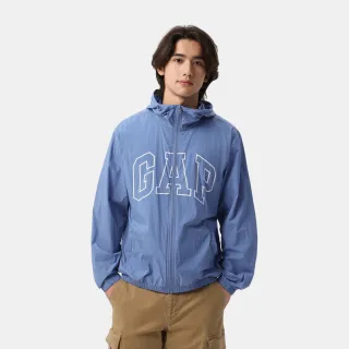 【GAP】男裝 Logo印花防曬連帽外套-藍色(730837)