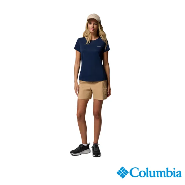 【Columbia 哥倫比亞】女款-防曬UPF50涼感快排短袖上衣-深藍(UAR85320NY/JS)