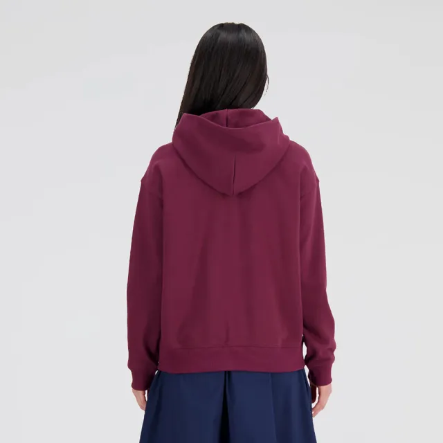 【NEW BALANCE】NB 上衣 女款 長袖上衣 帽T 運動 亞規 酒紅 AWT33524NBY