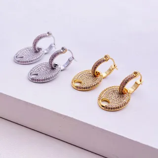 【MoonDy】耳環 飾品 女生耳環 鑲鑽 豬鼻子耳環 小香風 法式耳環 垂墜耳環 顯瘦 耳飾 歐美