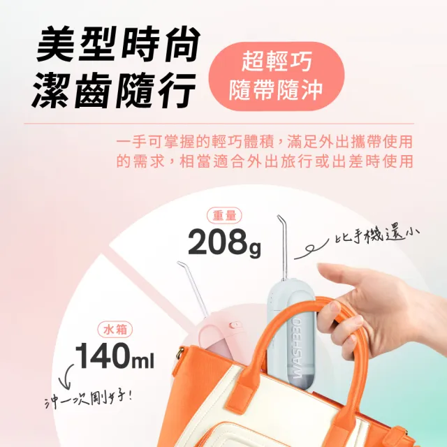 【PORClean 寶可齡】WASH 330 時尚多功能沖牙機(綠薄荷/粉蜜桃任選)