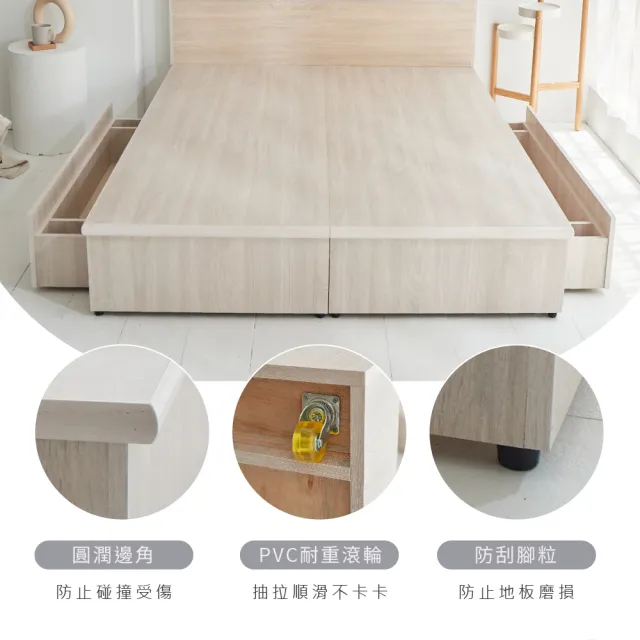 【藤原傢俬】白梧桐雙USB貓抓皮收納空間床組-雙抽3.5尺單人加大(雙USB貓抓床頭+收納空間床底+抽屜X2)