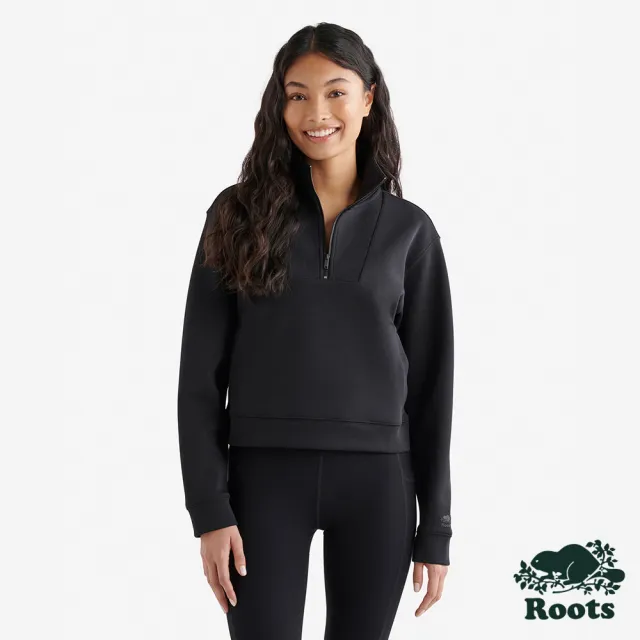 【Roots】Roots女裝- ESSENTIAL INTERLOCK HALFZIP 上衣(黑色)