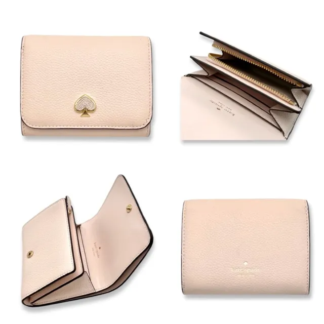 【KATE SPADE】女生 短夾 荔枝皮革 扣式掀蓋 多層收納 信封式 皮夾 中夾(KK056)