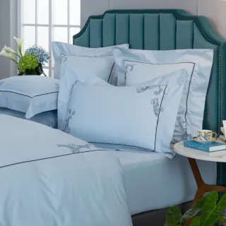 【WEDGWOOD】600織埃及棉 素面鬆緊床包一件｜鳳羽雲霓 幻影藍(百貨款｜加大180x186cm)