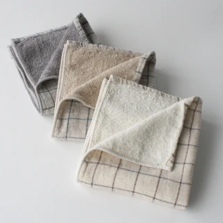 【KONTEX】原廠正貨 100%日本製 GRAPH系列自然格紋有機棉毛巾方巾 34x33cm