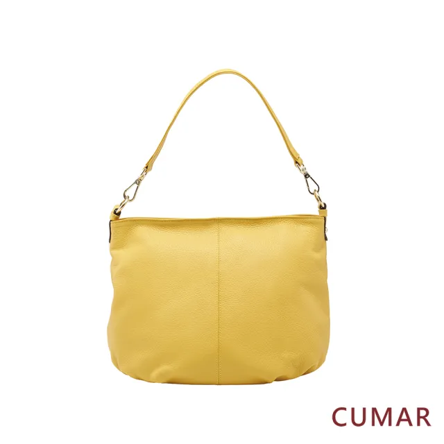 【CUMAR】經典素面抓皺肩背包(黃色)