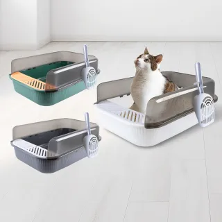 【貓本屋】加高圍欄開放式貓砂盆(附貓砂鏟)