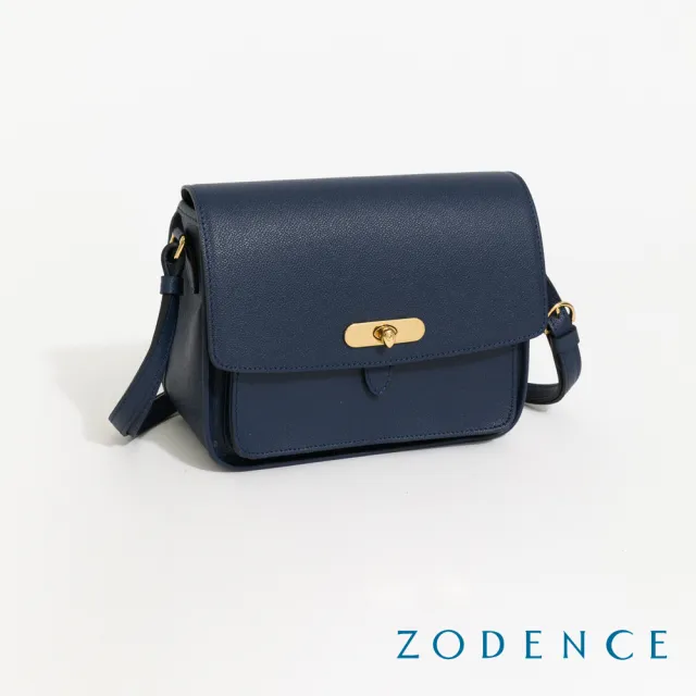 【ZODENCE 佐登司】RENEE進口真皮水滴釦方型斜背包(深藍)