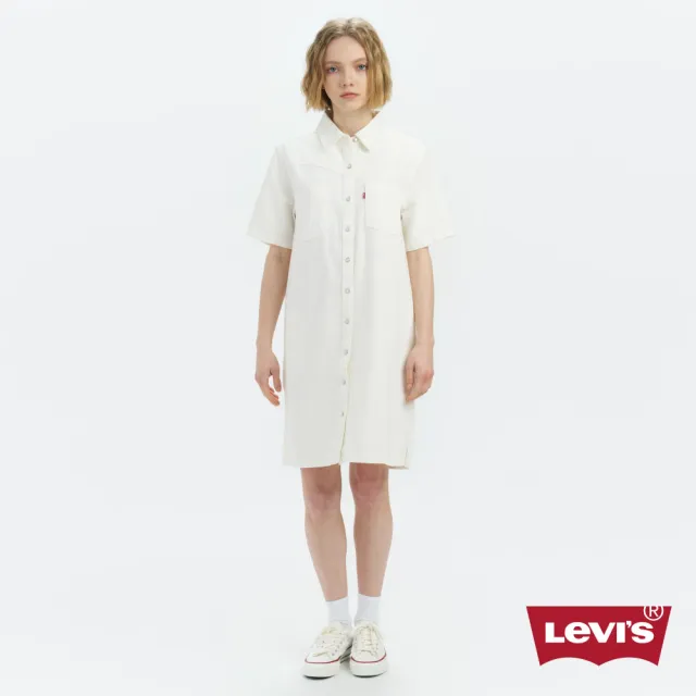 【LEVIS】女款 襯衫式短袖丹寧牛仔洋裝 上衣 熱賣單品 A9480-0001