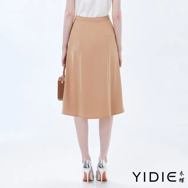 【YIDIE】出清品 腰頭造型剪裁顯瘦傘狀短裙-卡其
