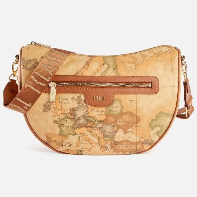 【Alviero Martini】義大利地圖包 水餃寬揹帶側背包32cm(地圖黃)