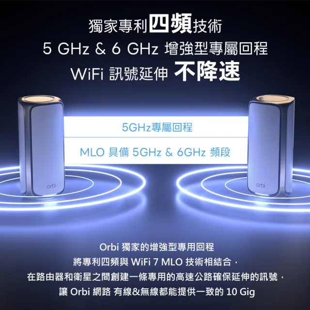 【NETGEAR】Orbi RBE973 BE27000  四頻 WiFi 7 Mesh 延伸系統 路由器+2衛星(Mesh分享器)
