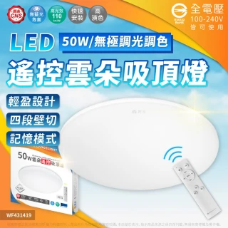 【DanceLight 舞光】2入組 LED 50W 雲朵 遙控吸頂燈 四段壁切 無極調光調色 全電壓(D-CEN50DM)
