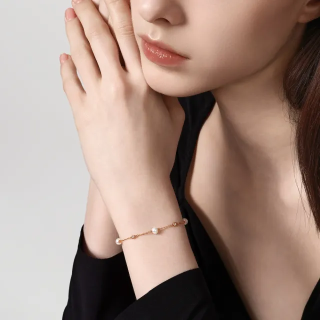 【點睛品】Daily Luxe 滿天星鑽 18K玫瑰金鑽石珍珠手鍊
