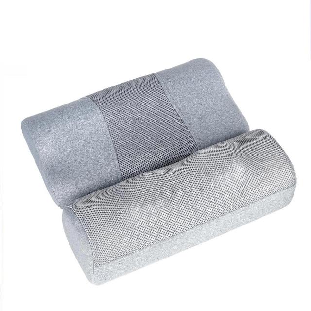 Concern康生 CON-186 雙舒壓肩頸按摩枕，專為現代人設計的揉捏式肩頸按摩機，提供頸部、肩部、背部及小腿多部位舒壓按摩。尺寸約40x36x12cm，重量僅1.4kg，灰色系外觀輕便易攜，配有有線遙控器操作簡單。消耗功率24W，中國製造，享1年保固及BSMI許可字號R54767，適合居家辦公使用，緩解肩頸疲勞，提升生活品質。