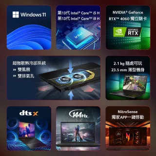 【Acer 宏碁】15.6吋i5 RTX4060電競筆電(Nitro V/ANV15-51-53Z0/i5-13420H/16G/1TB SSD/RTX4060/W11)
