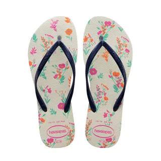 【havaianas 哈瓦仕】拖鞋 女鞋 夾腳拖 小花 Slim Romance 米藍 4136977-0052W(哈瓦士)