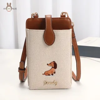 【WOONUE】日系可愛臘腸狗刺繡女包手機包零錢包斜背包旅行背包(閨蜜老婆女友媽媽生日聖誕交